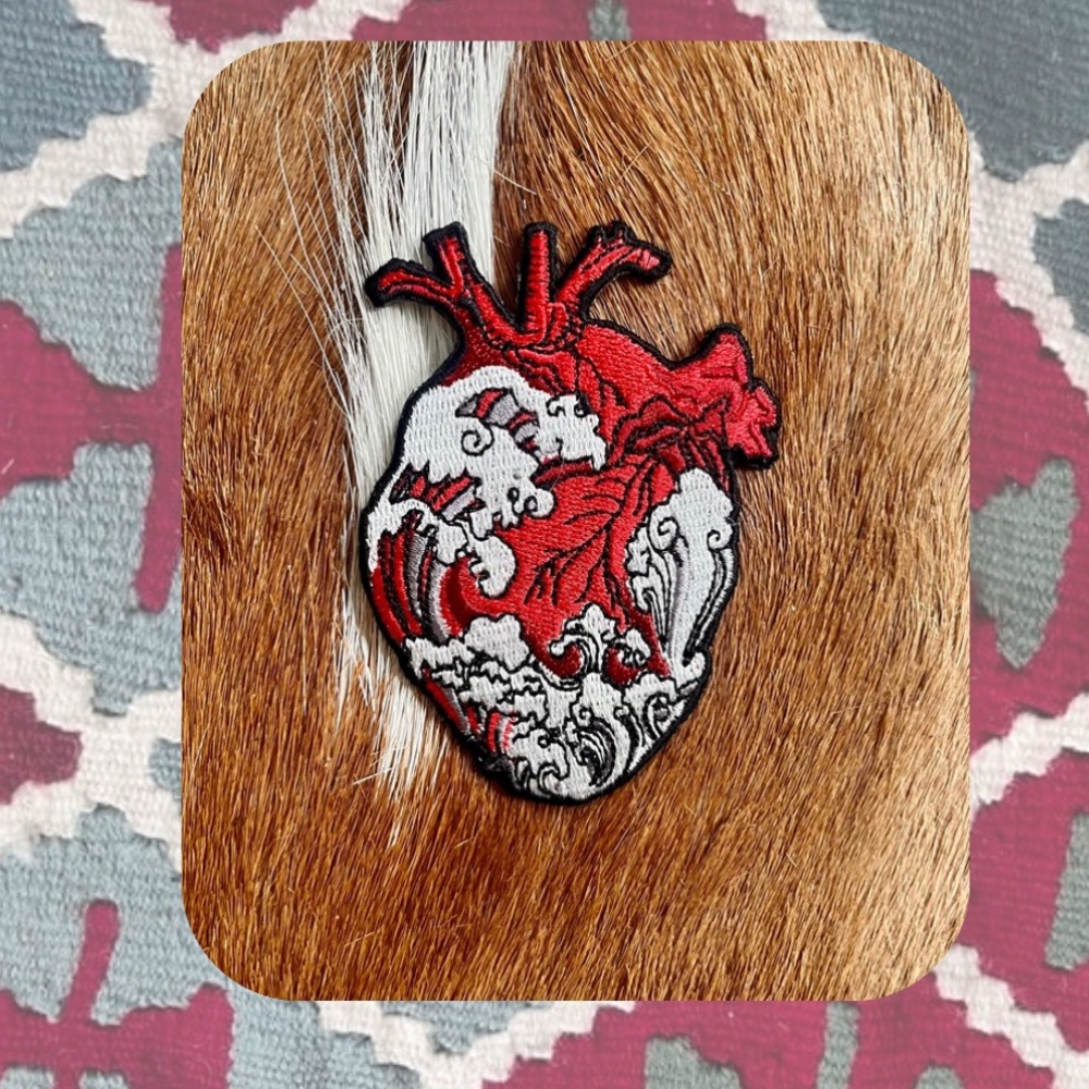 💎 3/$15 grunge heart shaped ocean iron on sewing patch for jacket bags